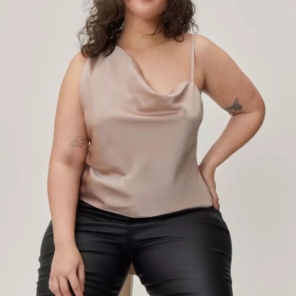 Plus Size Taupe Asymmetric Cowl Neck Camisole